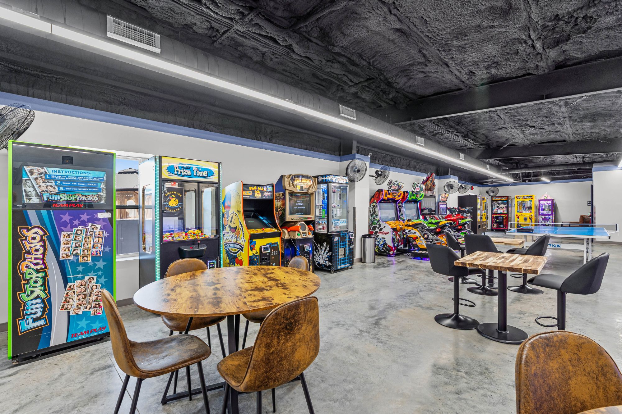 Arcade game room at Paradise Found RV Resort