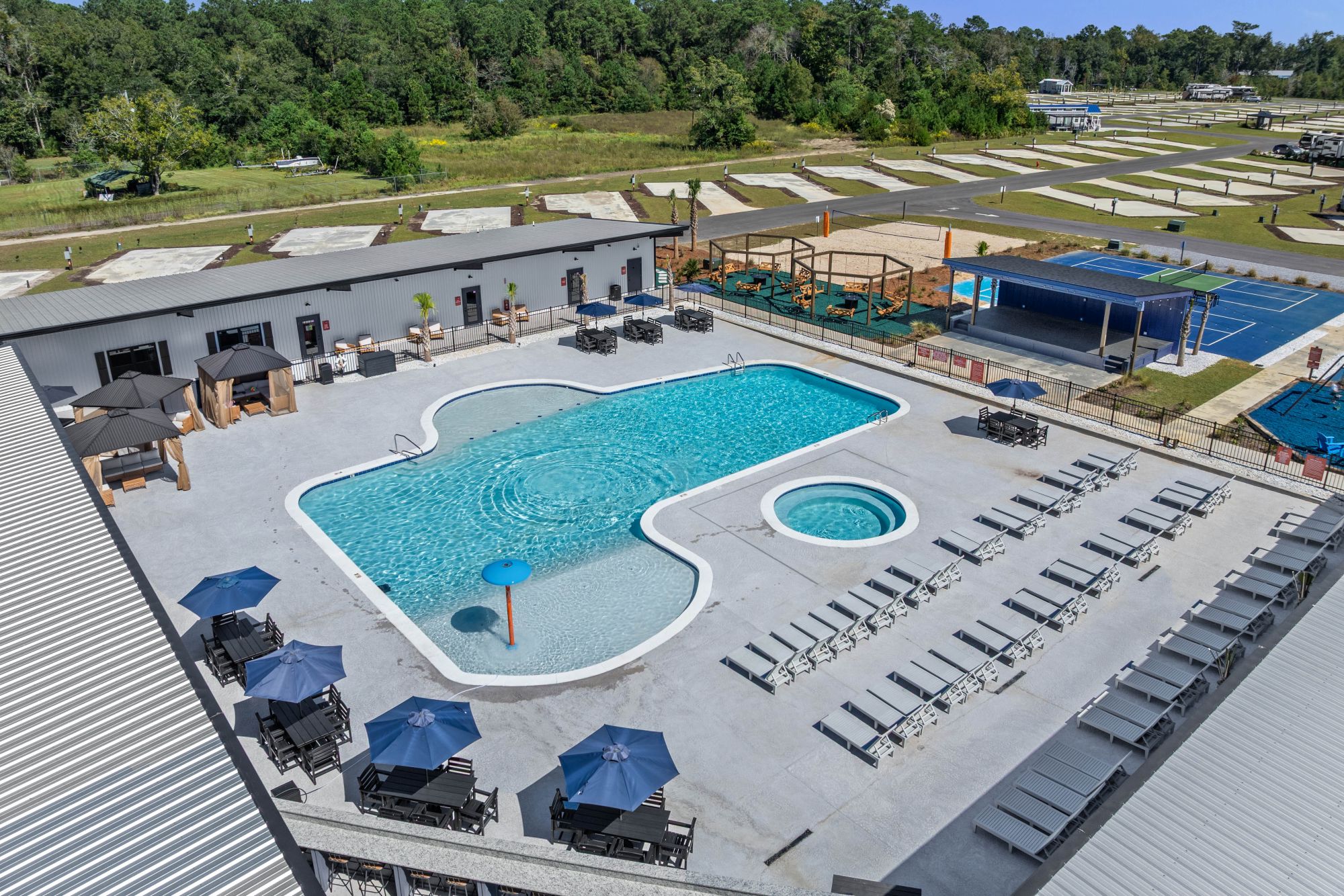 Resort pool and bandstand overview at Paradise Found